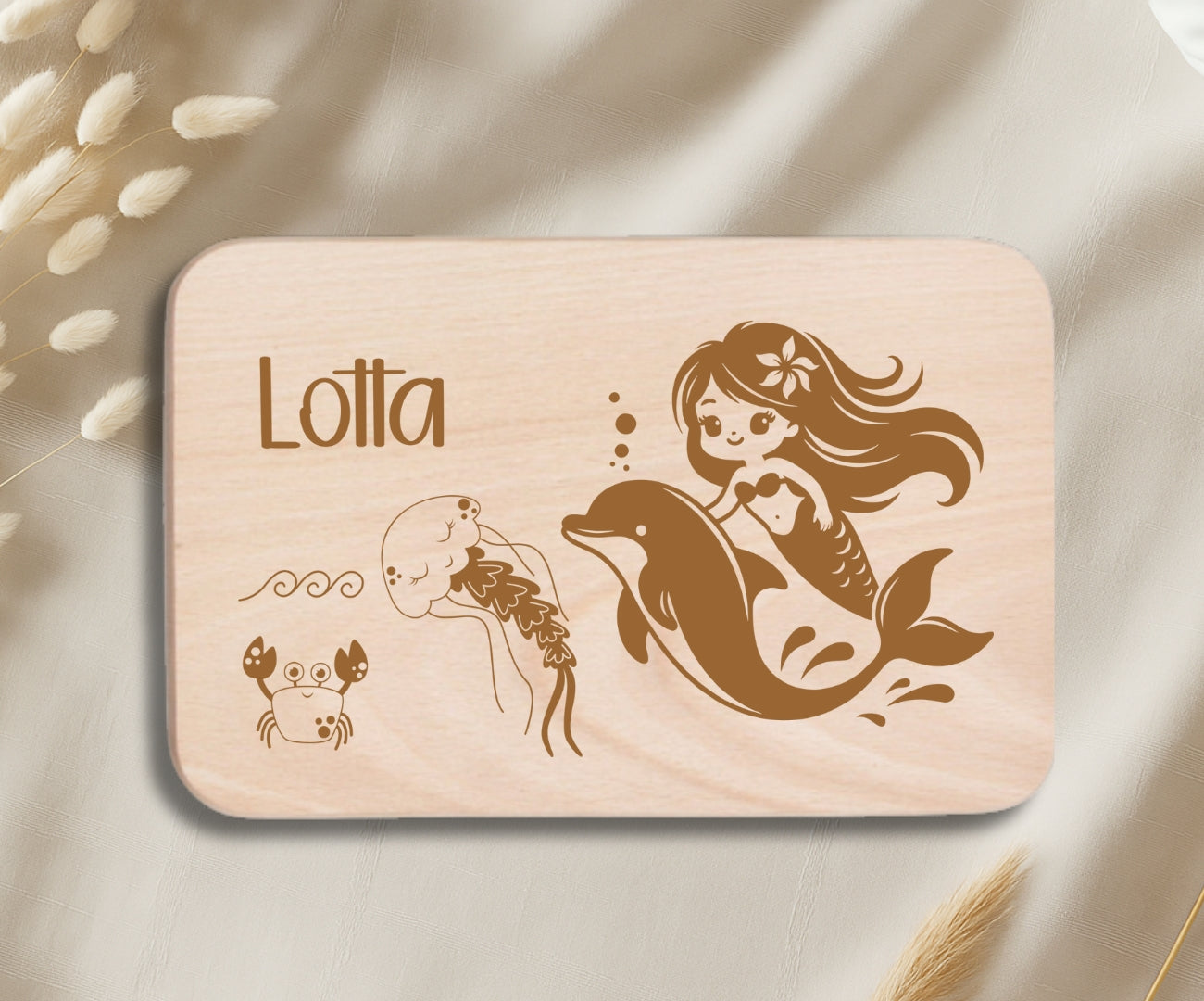 Personalisiertes Frühstücksbrettchen Kinder – Meerjungfrau Motiv mit Gravur