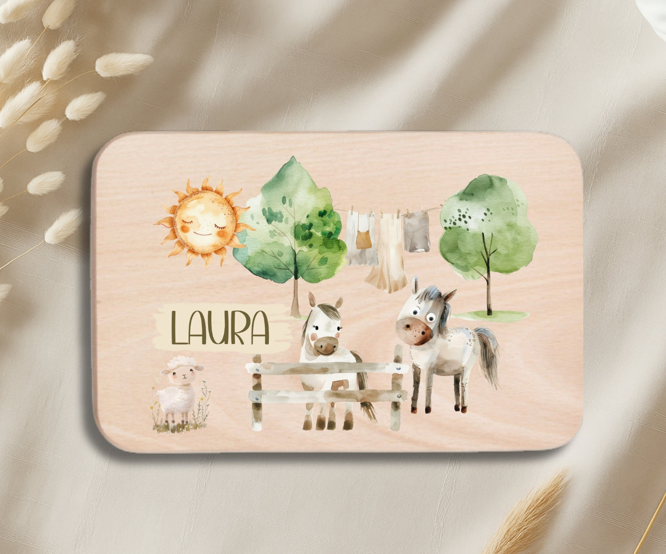Personalisiertes Holzbrettchen Kinder – Bauernhof Motiv mit Name