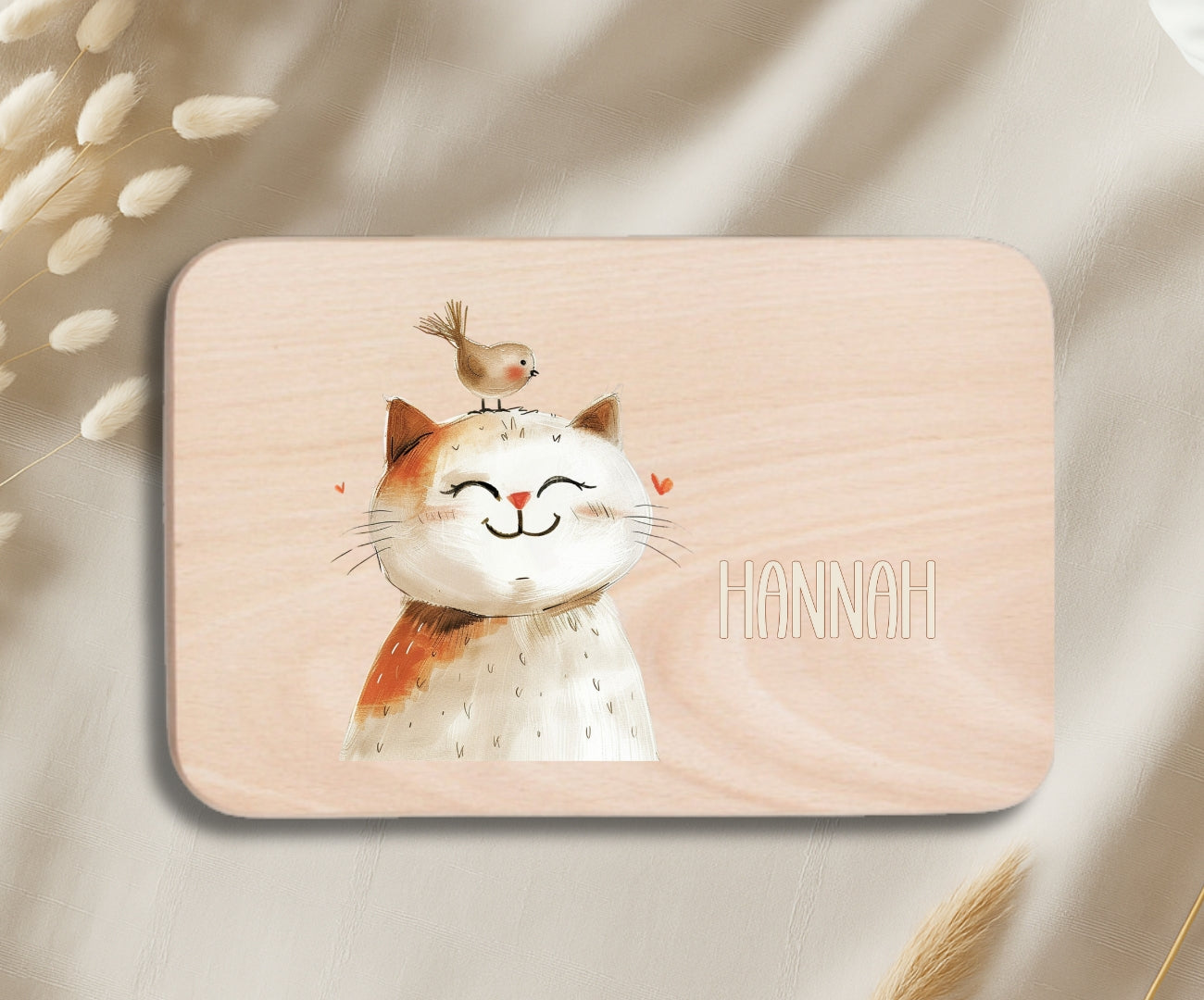 Personalisiertes Holzbrettchen Kinder – Beige Tiermotive mit Name