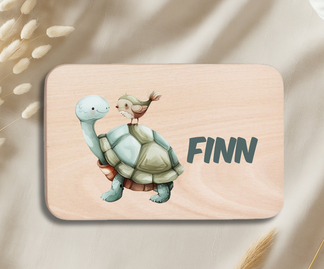 Personalisiertes Holzbrettchen Kinder – Bunte Tiermotive mit Name