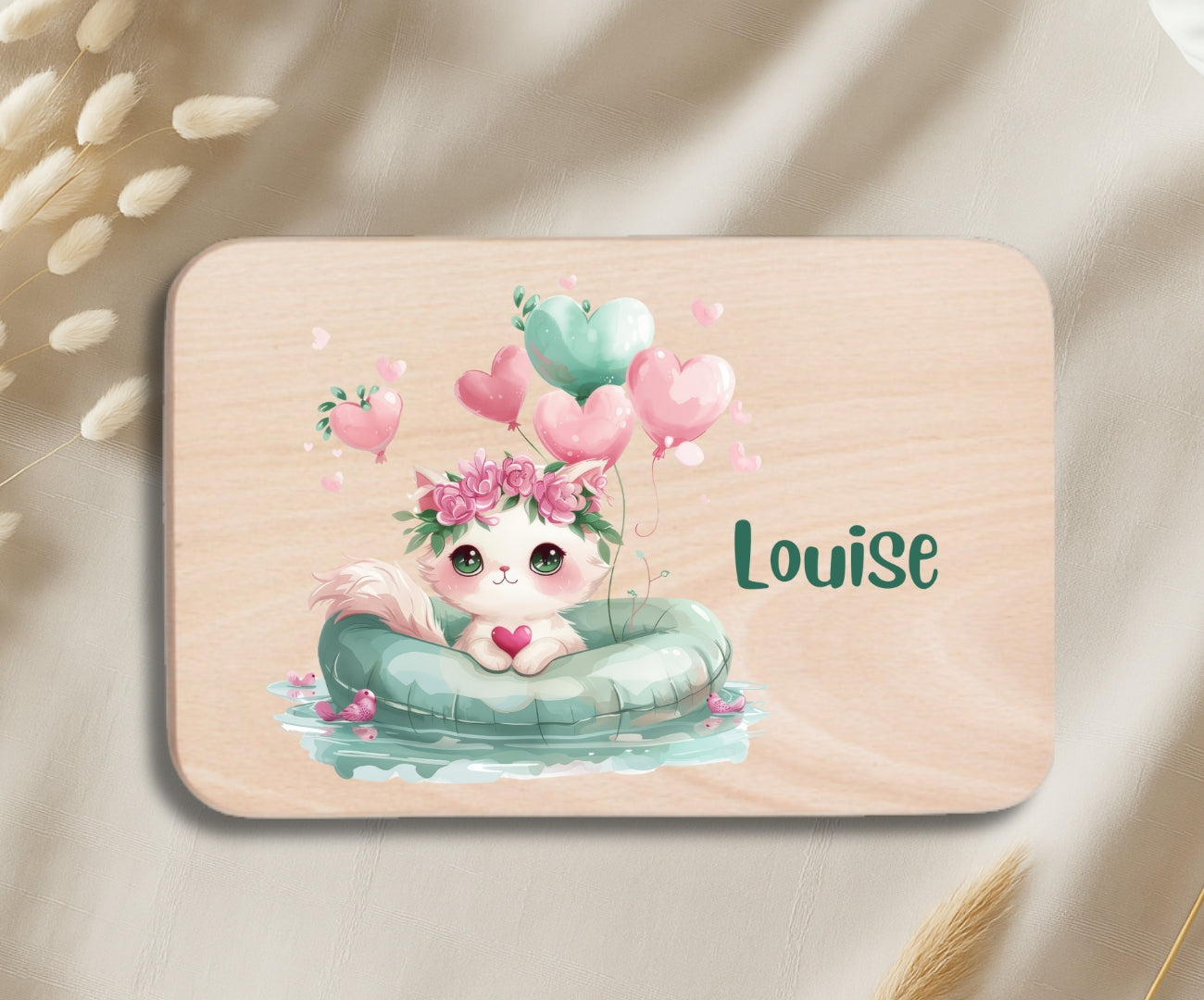 Personalisiertes Holzbrettchen Kinder – Grüne Tierchen Motiv mit Name