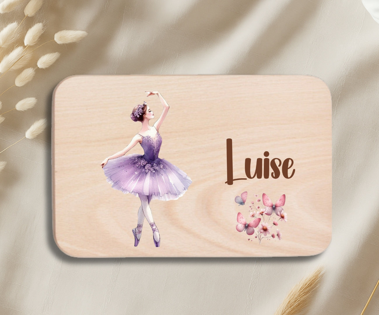 Personalisiertes Holzbrettchen Kinder – Ballerina Motiv mit Name