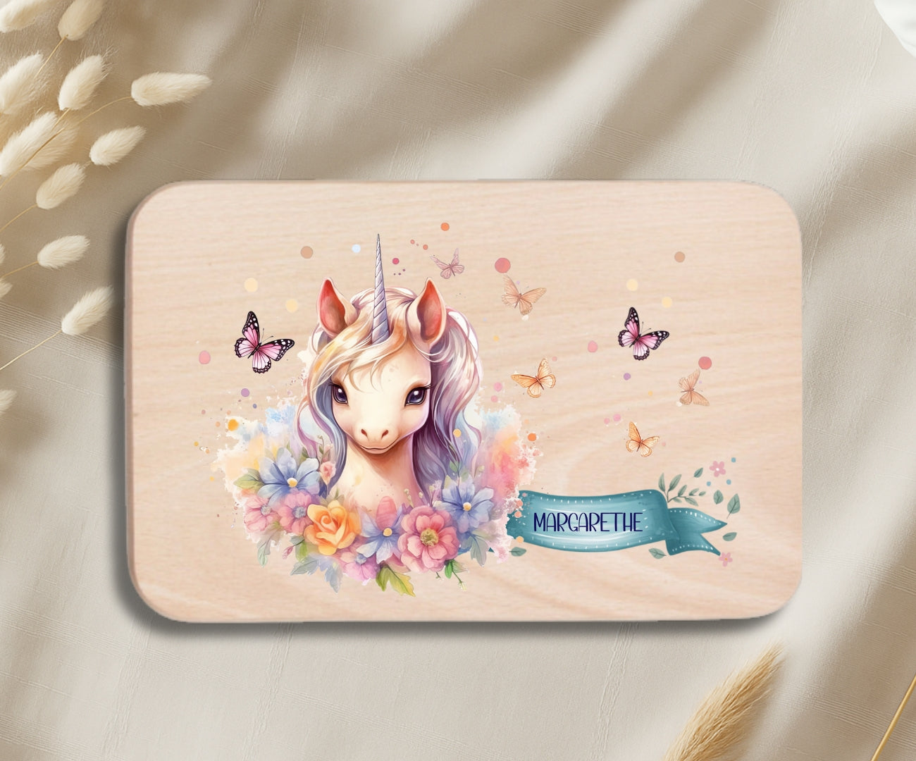 Personalisiertes Holzbrettchen Kinder – Einhorn Motiv mit Name