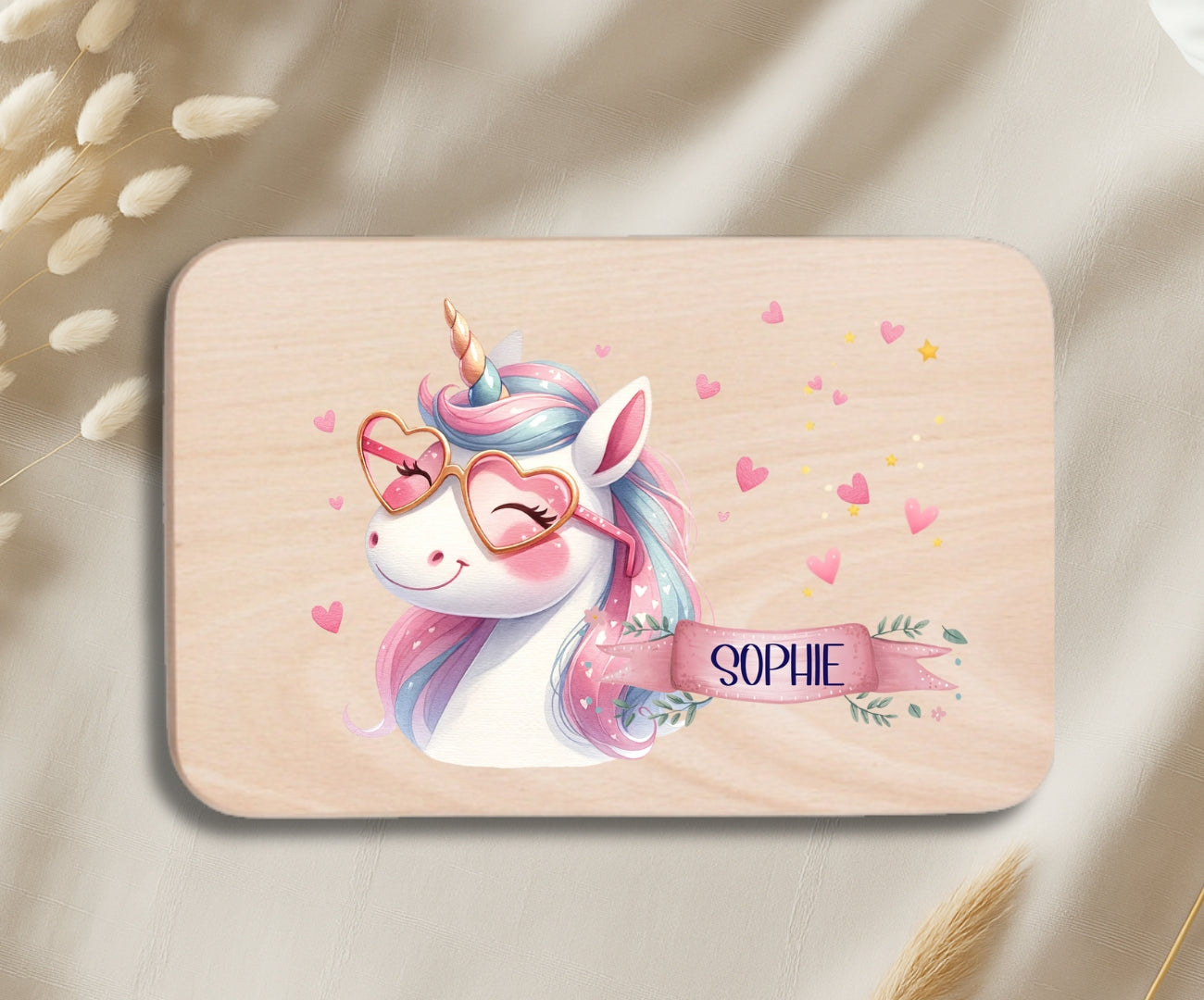 Personalisiertes Holzbrettchen Kinder – Einhorn Motiv mit Name