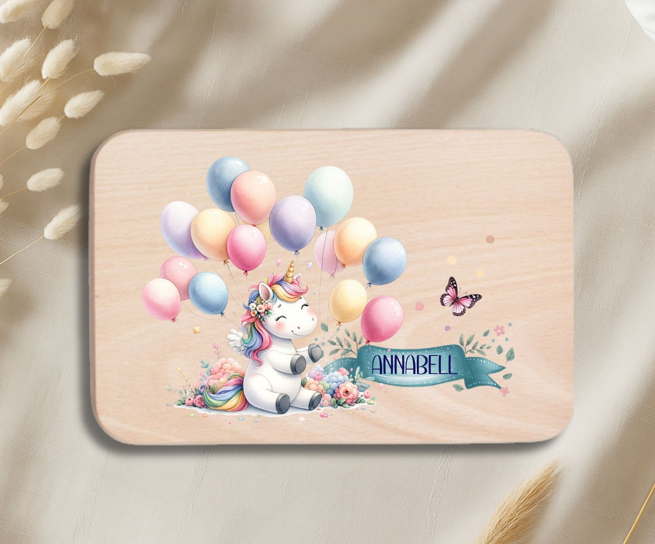 Personalisiertes Holzbrettchen Kinder – Einhorn Motiv mit Name
