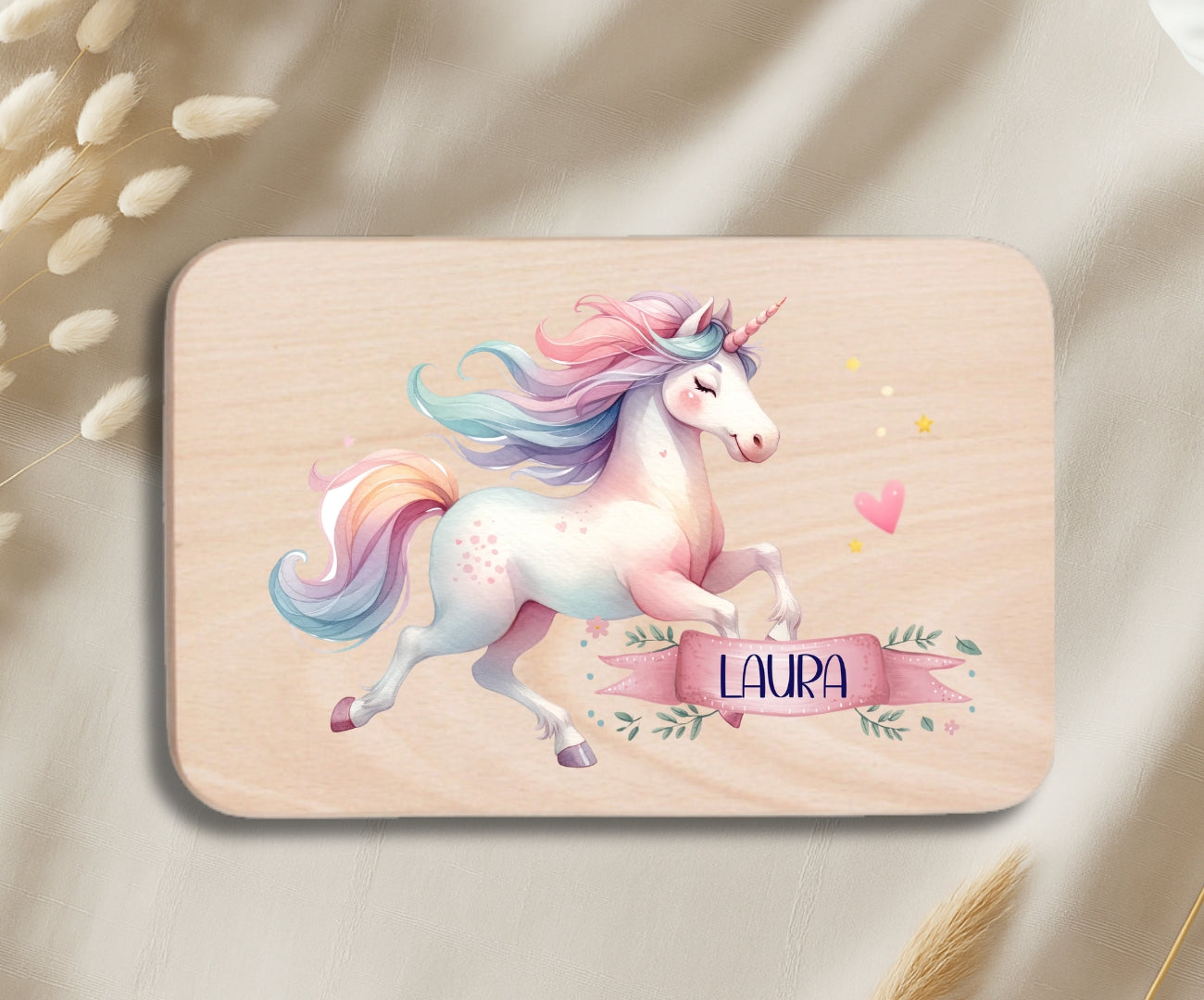 Personalisiertes Holzbrettchen Kinder – Einhorn Motiv mit Name