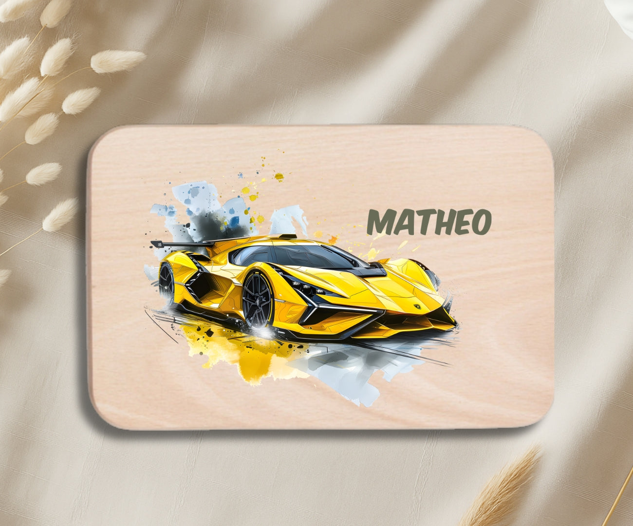 Personalisiertes Holzbrettchen Kinder – Auto & Rennwagen Motiv mit Name