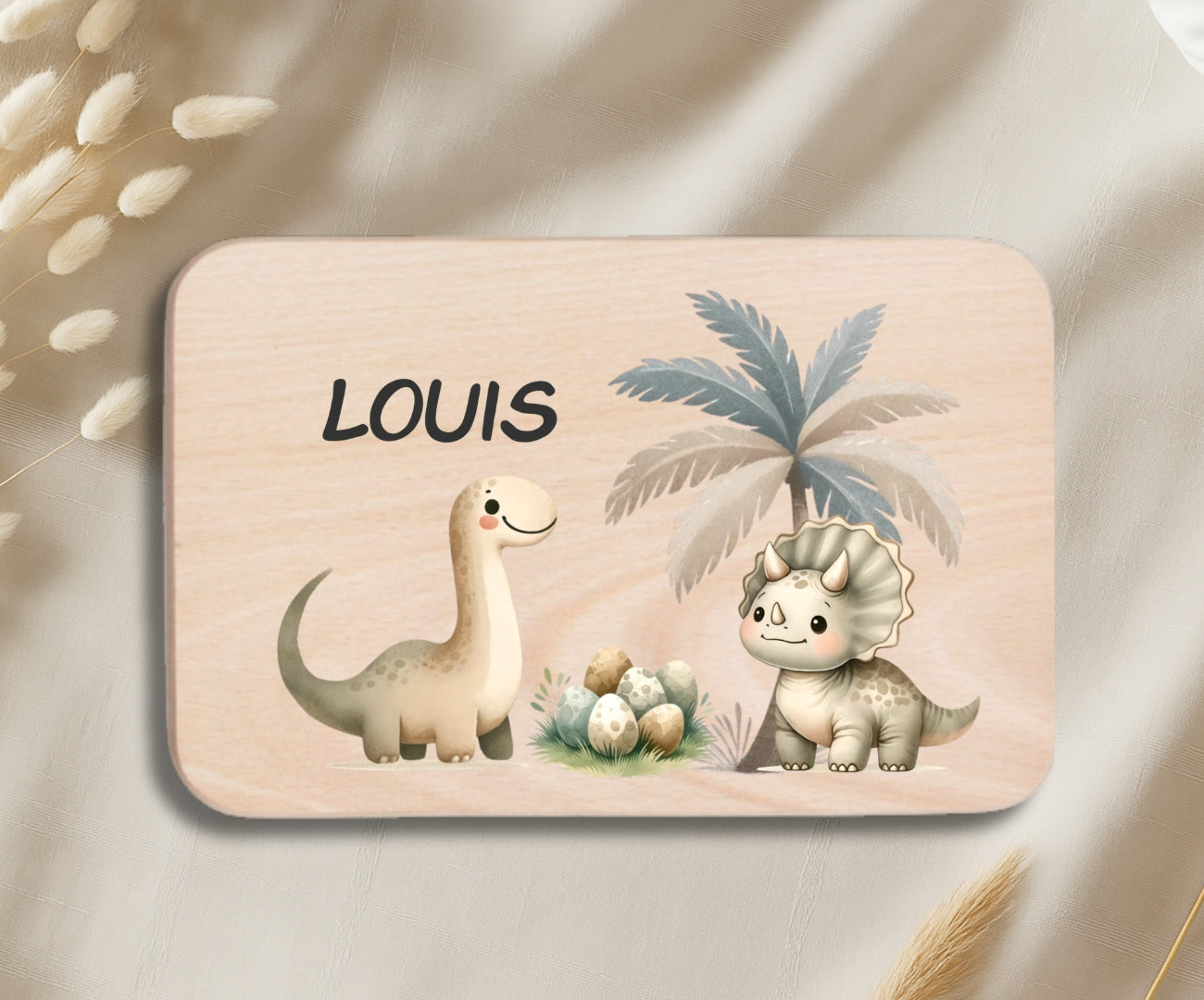 Personalisiertes Holzbrettchen Kinder – Dino Motiv mit Name