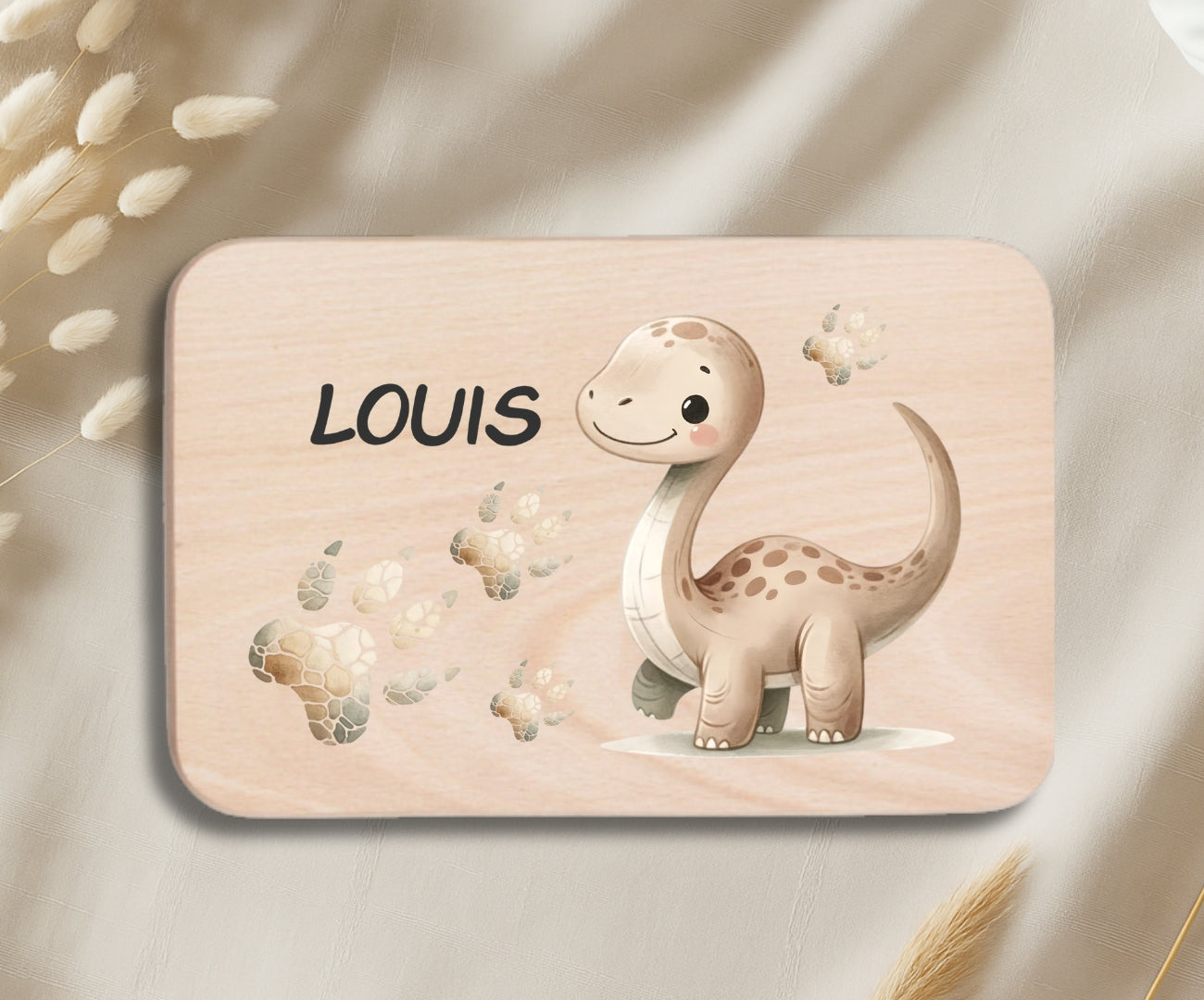 Personalisiertes Holzbrettchen Kinder – Dino Motiv mit Name