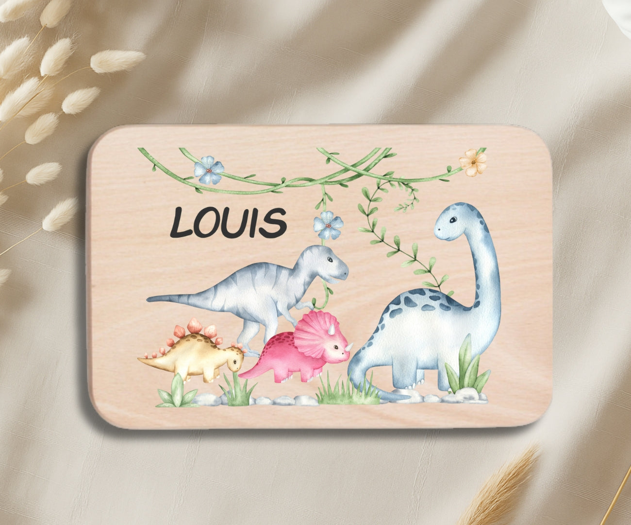 Personalisiertes Holzbrettchen Kinder – Dino Motiv mit Name