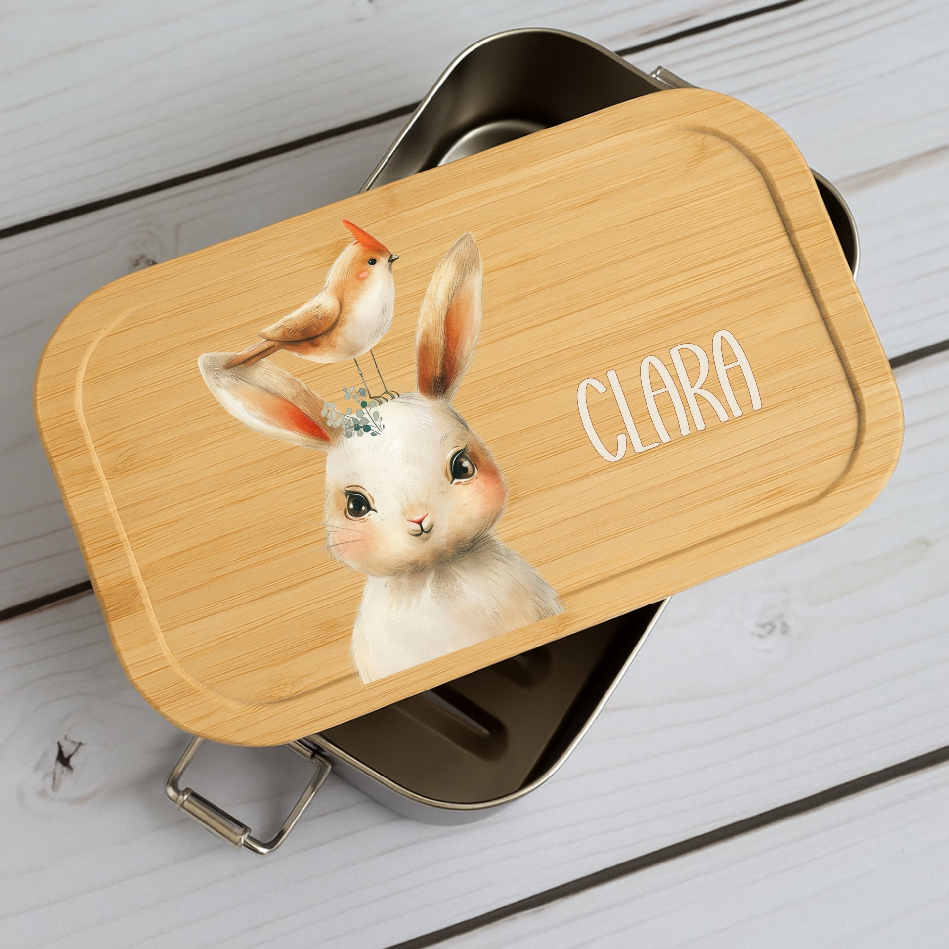 Brotdose Kinder Beige Tiere – Lunchbox mit Bambusdeckel & Name