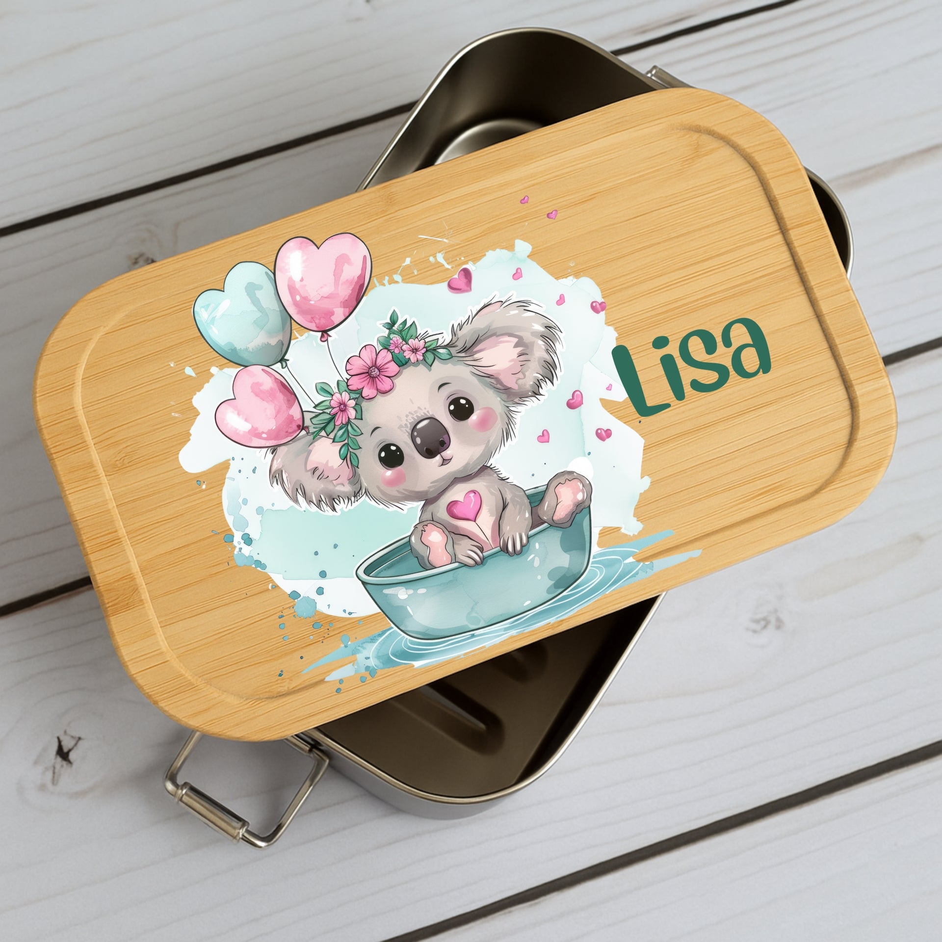 Brotdose Kinder Grüne Tierchen – Lunchbox mit Bambusdeckel & Name