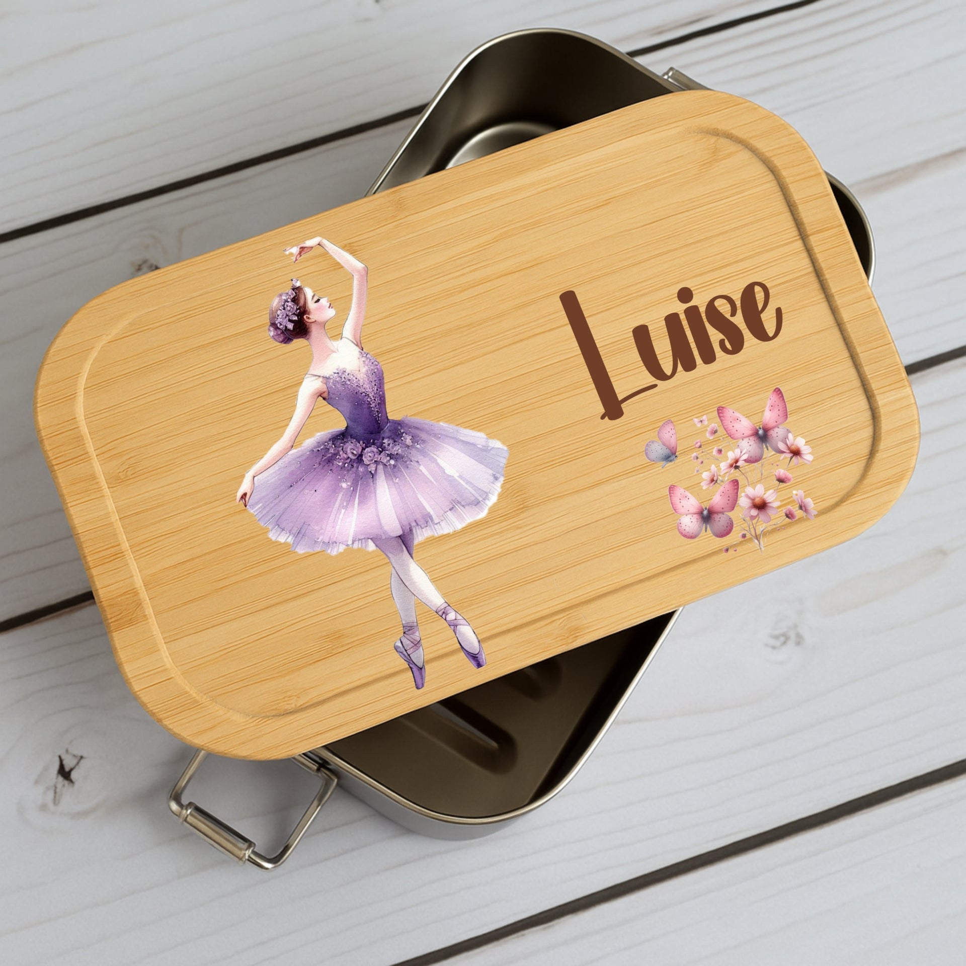 Brotdose Kinder Ballerina – Lunchbox mit Bambusdeckel & Name