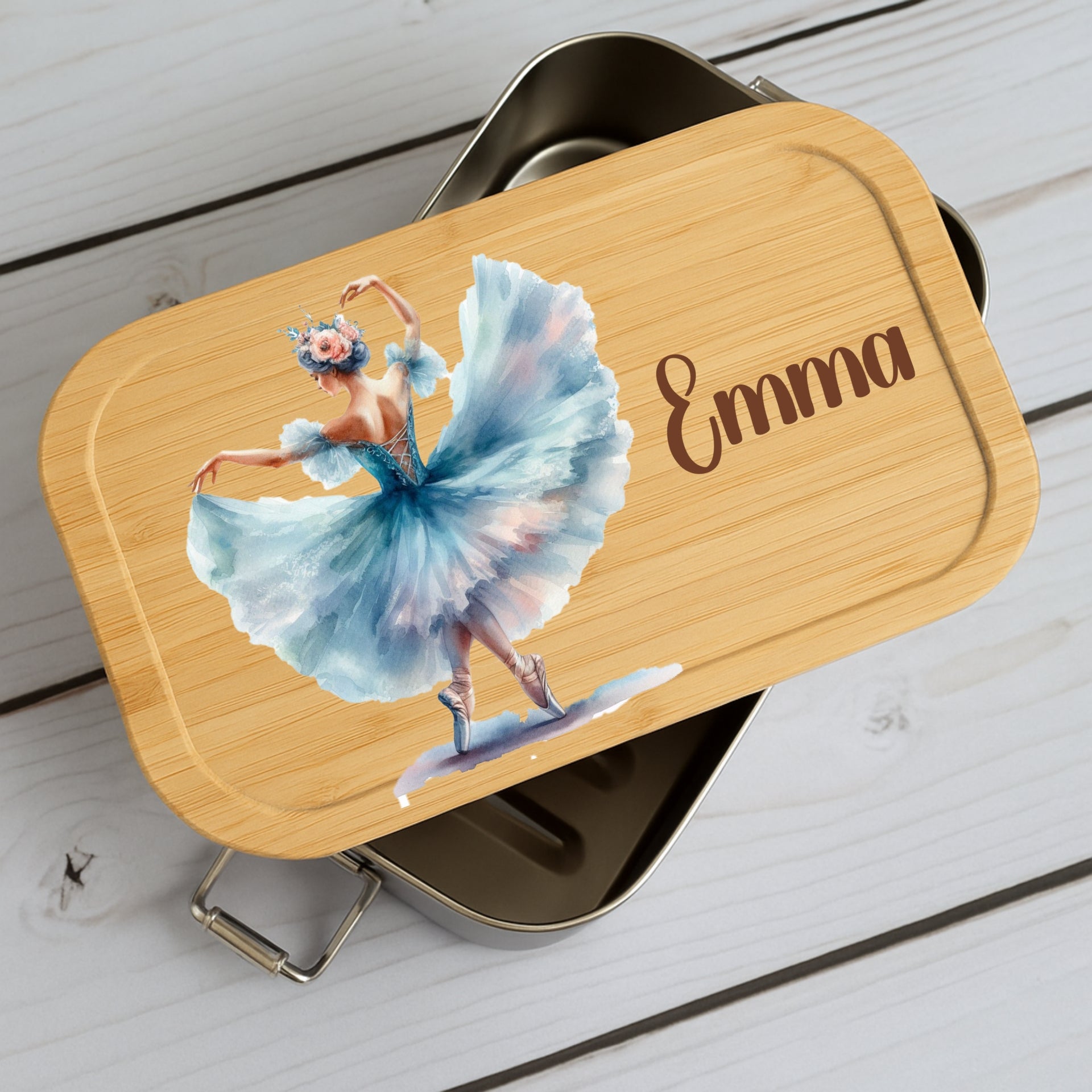 Brotdose Kinder Ballerina – Lunchbox mit Bambusdeckel & Name