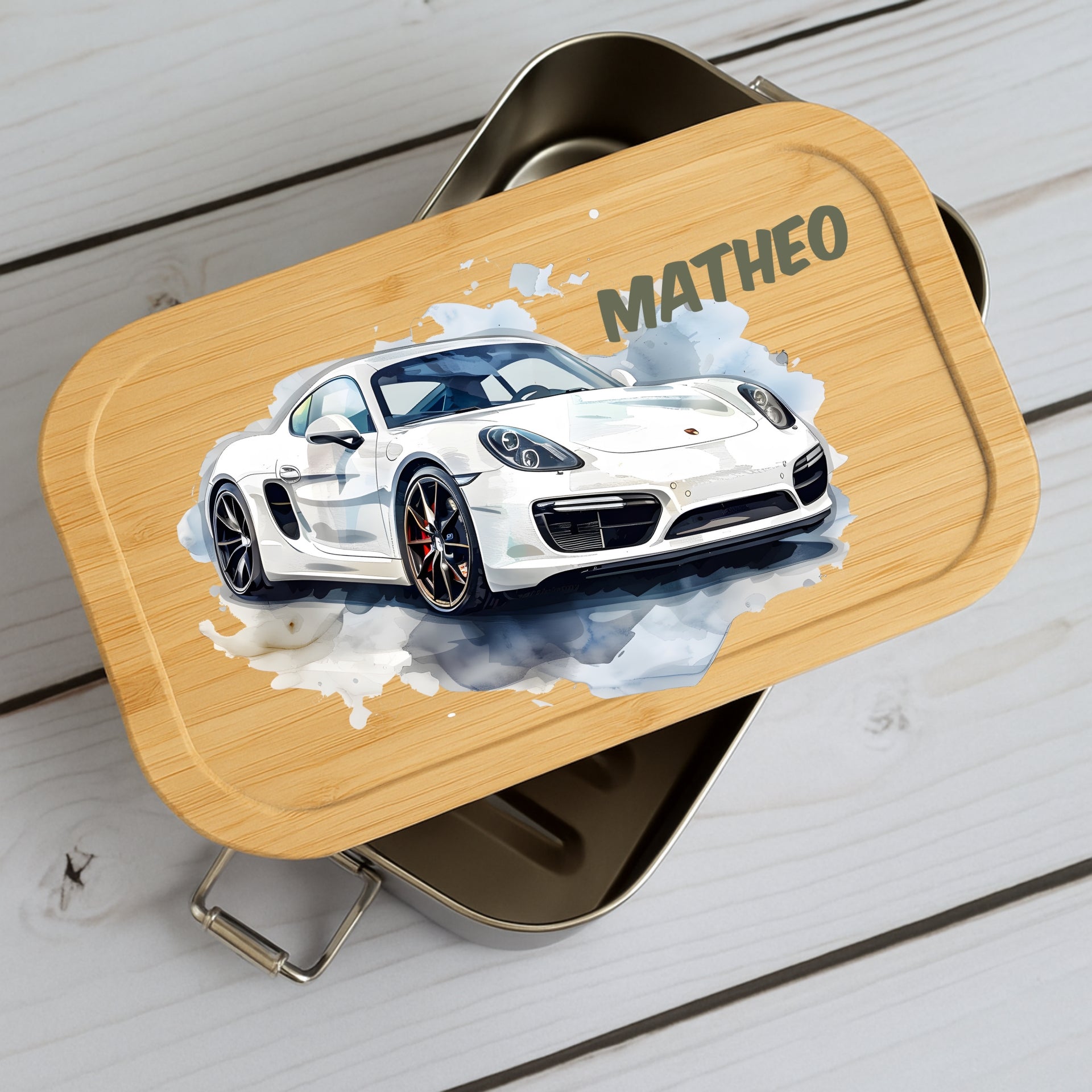 Brotdose Kinder Auto – Lunchbox mit Bambusdeckel & Name