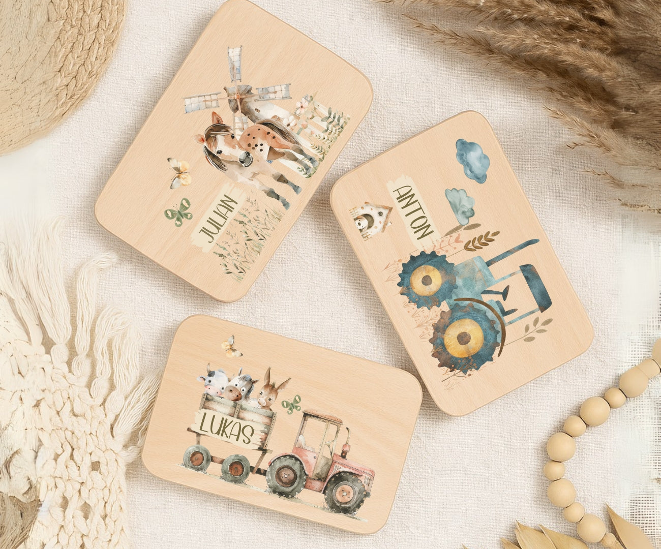 Personalisierte Frühstücksbrettchen Kinder – Bauernhof Motiv mit Name