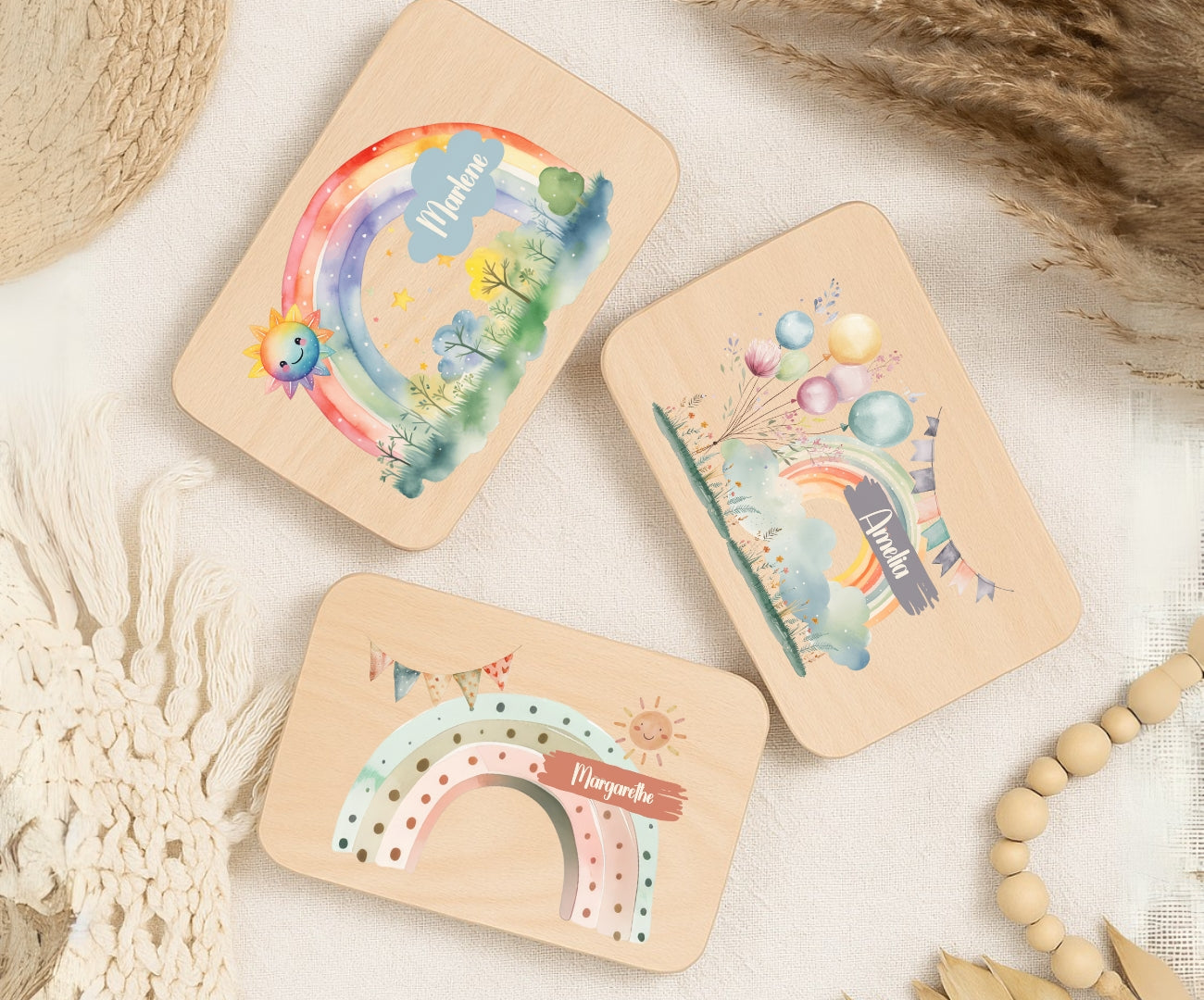 Personalisierte Frühstücksbrettchen Kinder – Regenbogen Motiv mit Name