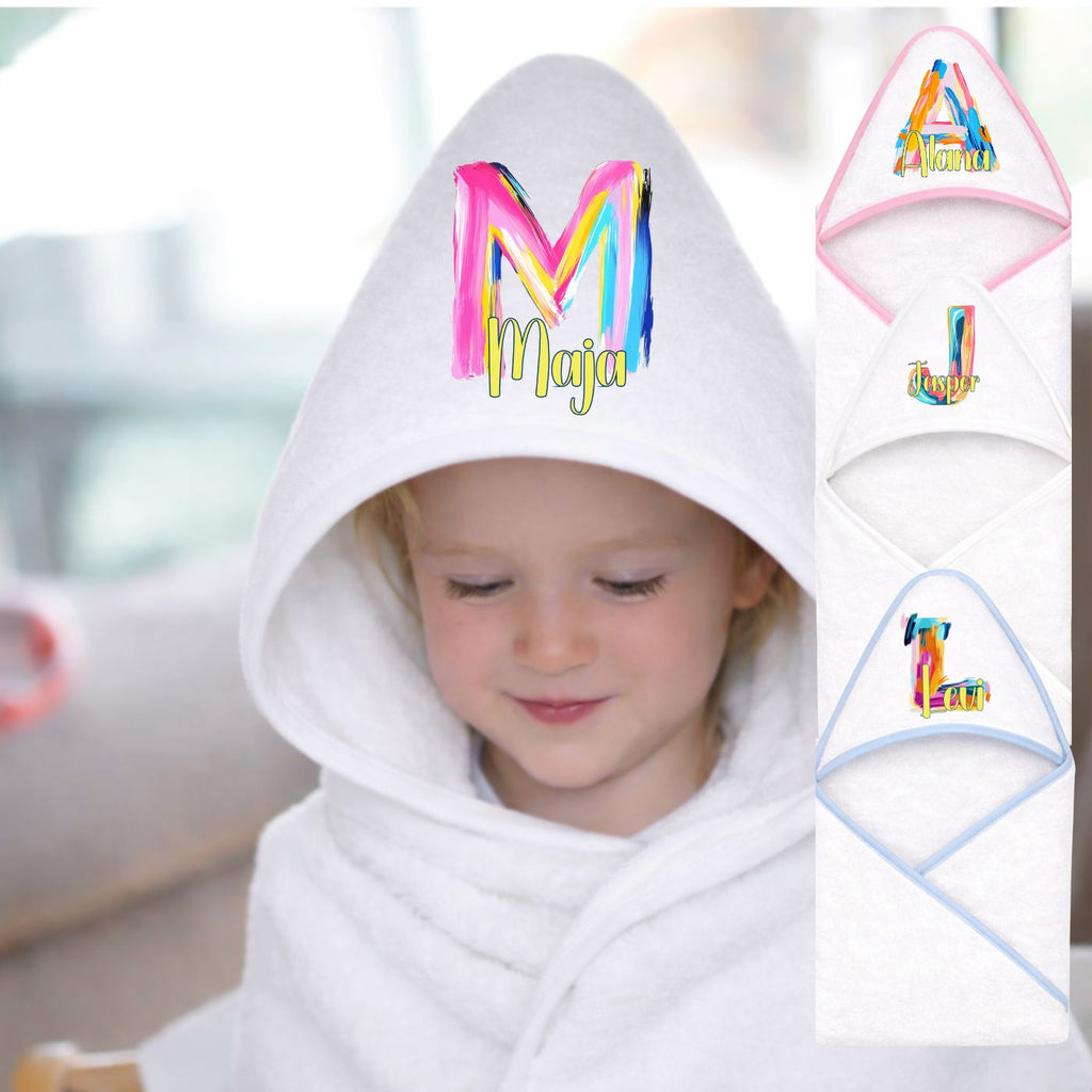 Kapuzenhandtuch Baby personalisiert mit Farbstrich Motiv und Namen