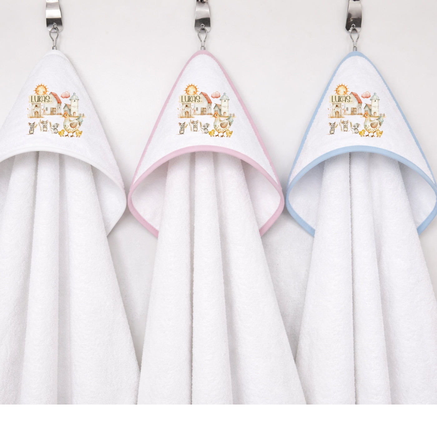 Kapuzenhandtuch Baby personalisiert – Bauernhof mit Namen
