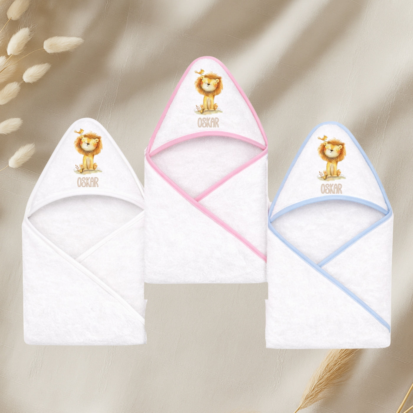 Kapuzenhandtuch Baby personalisiert – Tiere Beige mit Namen