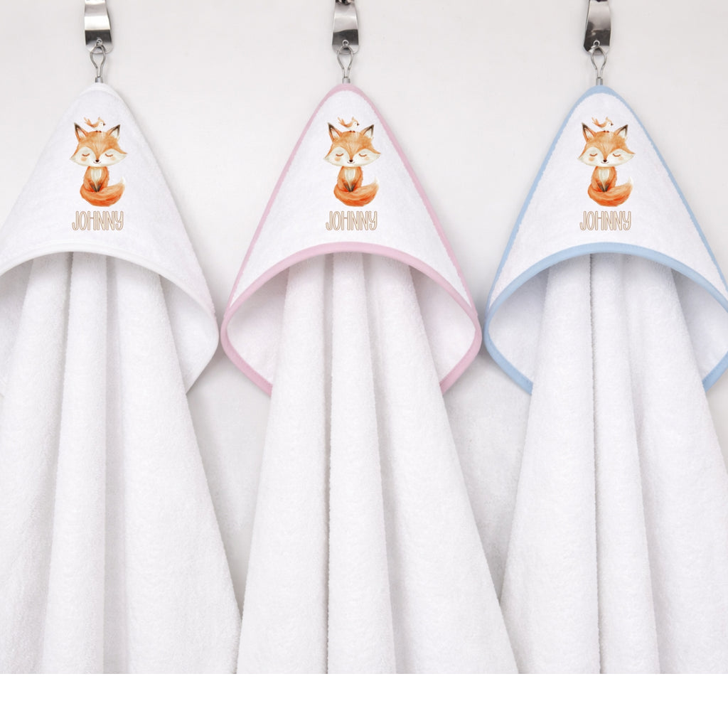 Kapuzenhandtuch Baby personalisiert – Tiere Beige mit Namen