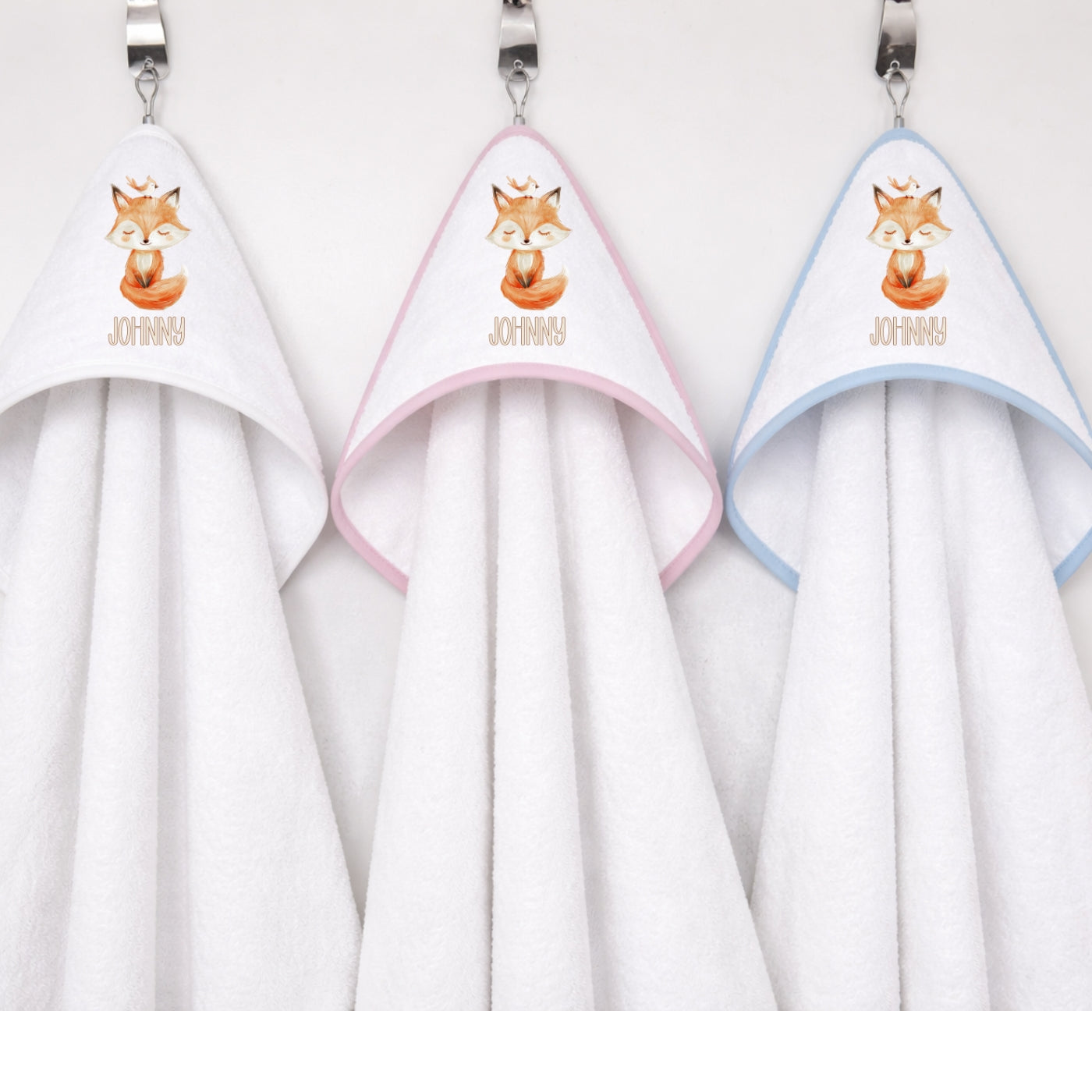 Kapuzenhandtuch Baby personalisiert – Tiere Beige mit Namen