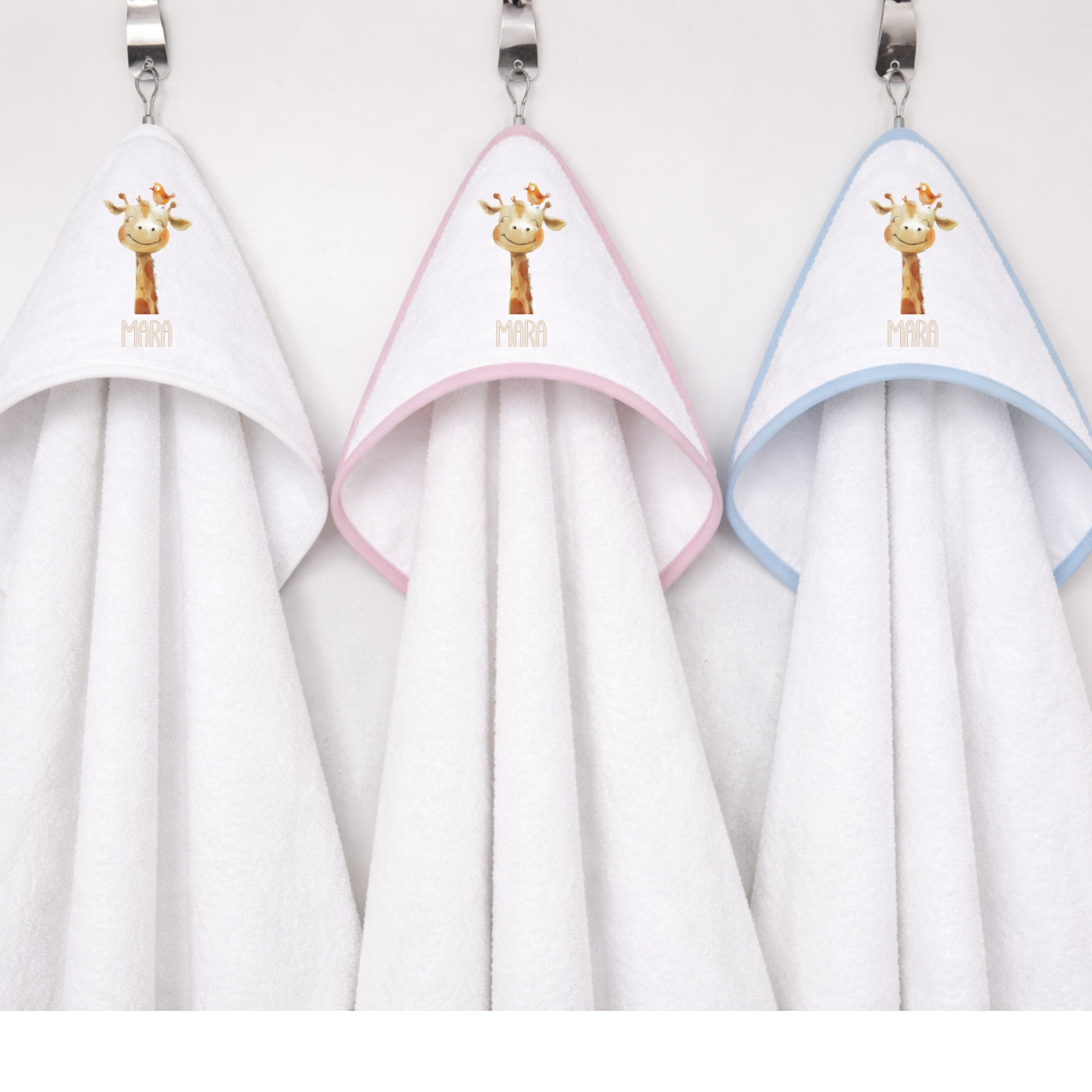 Kapuzenhandtuch Baby personalisiert – Tiere Beige mit Namen