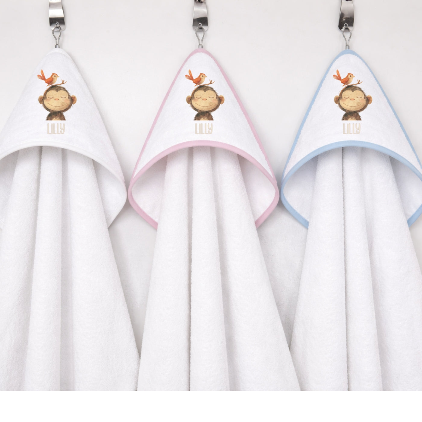 Kapuzenhandtuch Baby personalisiert – Tiere Beige mit Namen