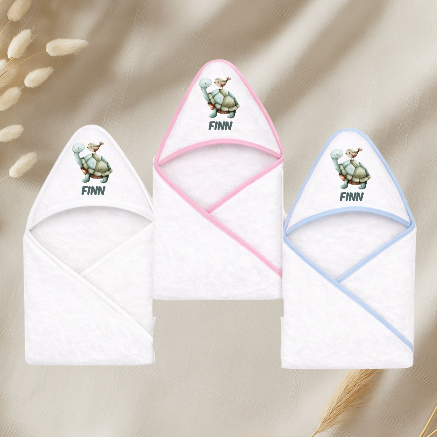 Kapuzenhandtuch Baby personalisiert – Tiere bunt mit Namen