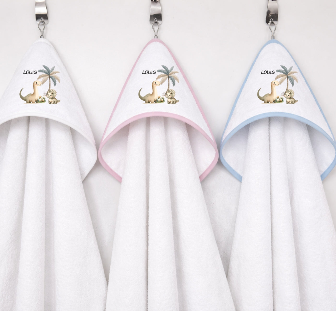 Kapuzenhandtuch Baby personalisiert mit Dino Motiv und Namen