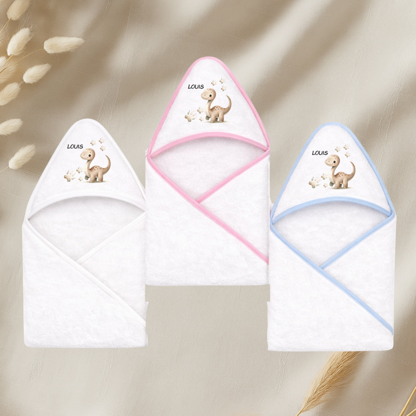 Kapuzenhandtuch Baby personalisiert mit Dino Motiv und Namen