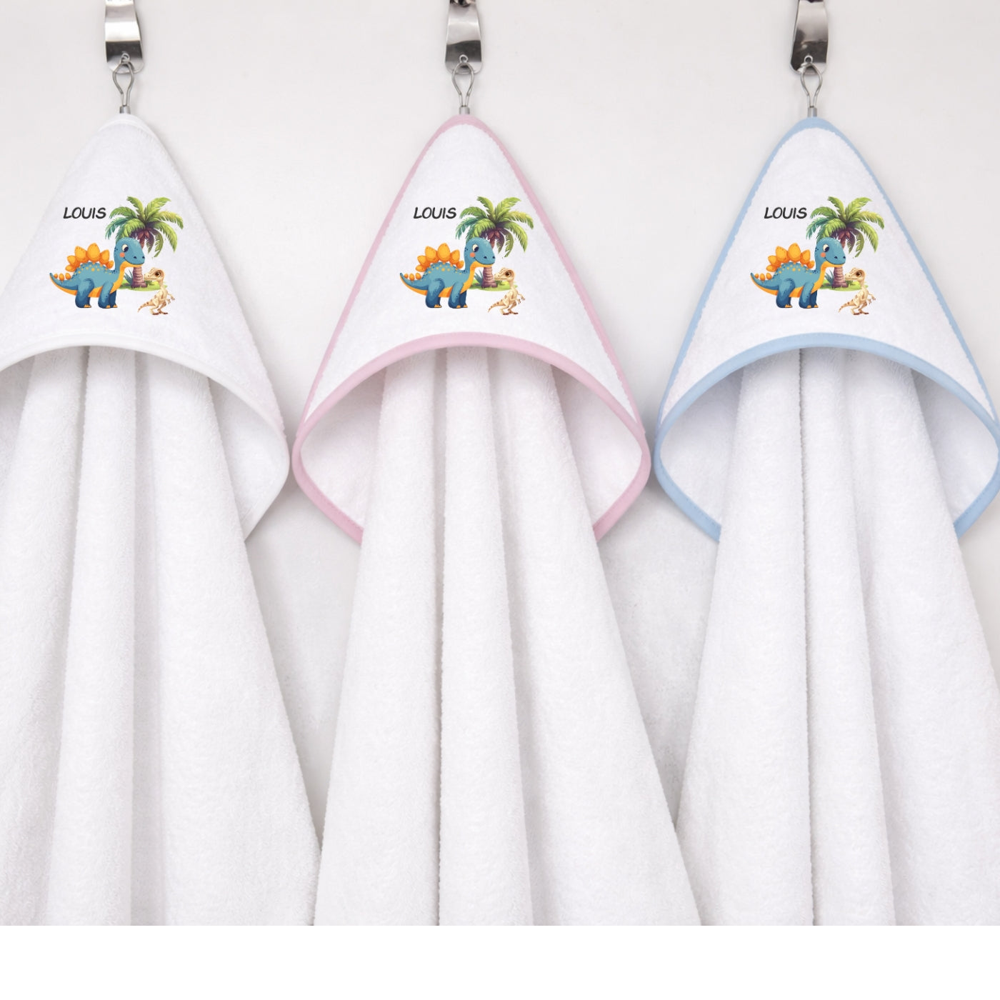Kapuzenhandtuch Baby personalisiert mit Dino Motiv und Namen