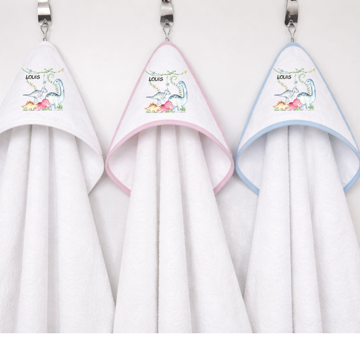 Kapuzenhandtuch Baby personalisiert mit Dino Motiv und Namen