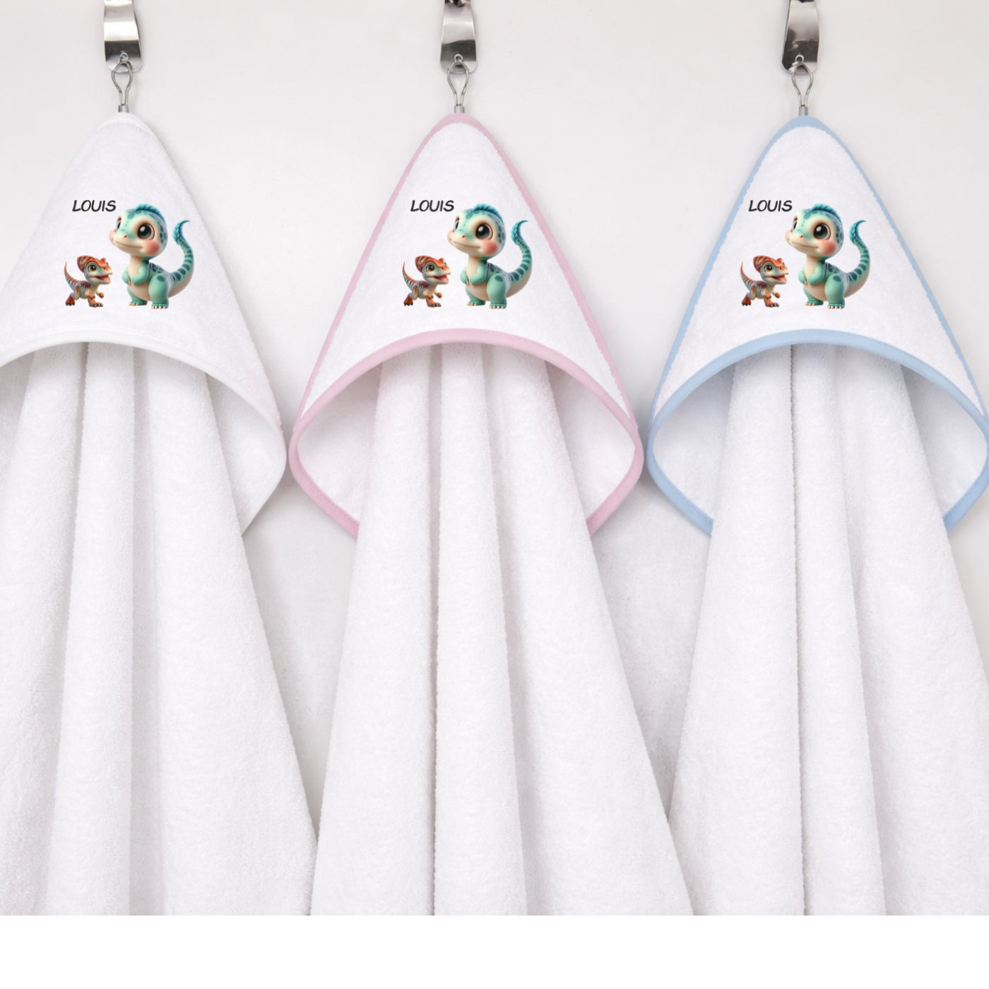 Kapuzenhandtuch Baby personalisiert mit Dino Motiv und Namen