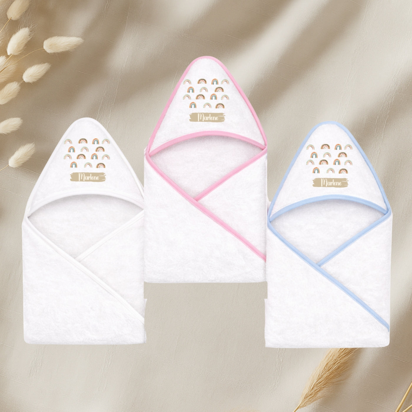 Kapuzenhandtuch Baby personalisiert – Regenbogen mit Namen
