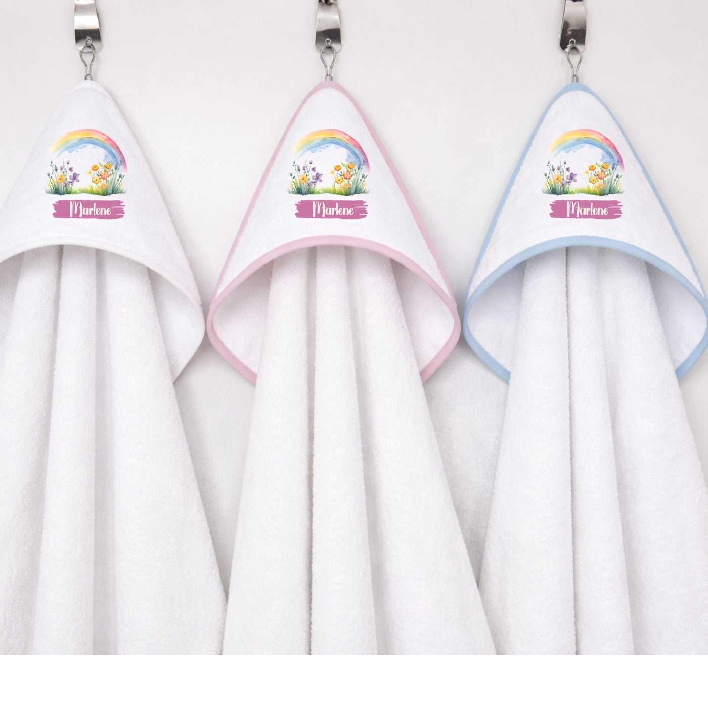 Kapuzenhandtuch Baby personalisiert – Regenbogen mit Namen