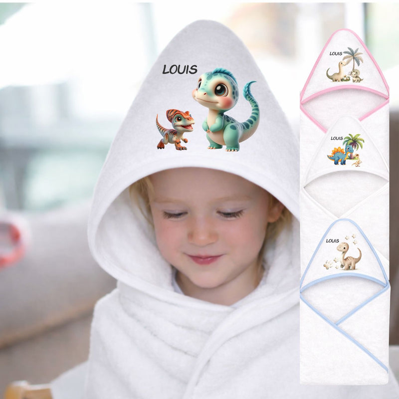 Kapuzenhandtuch Baby Personalisiert mit Dino Motiv und Namen