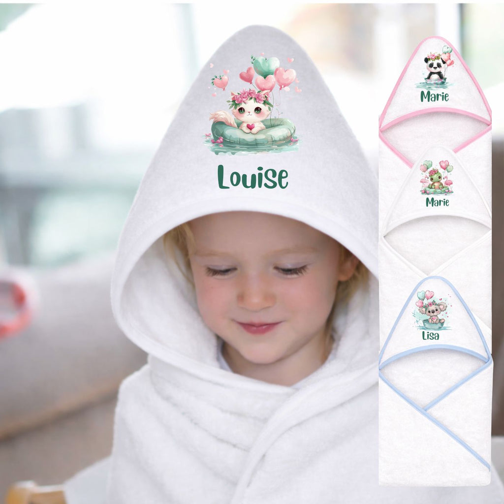 Kapuzenhandtuch Baby Personalisiert mit Tiere Grün Motiv und Namen