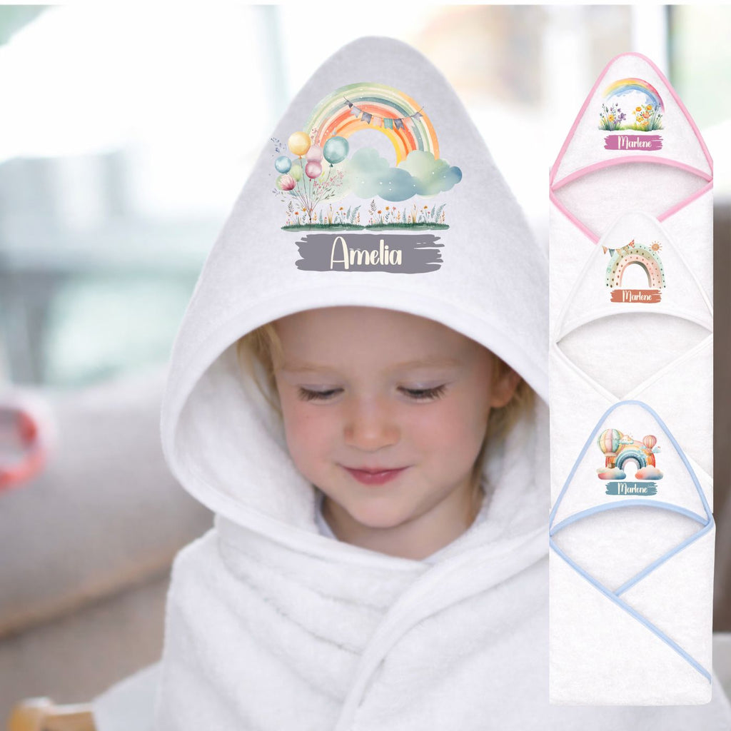 Kapuzenhandtuch Baby Personalisiert mit Regenbogen Motiv und Namen
