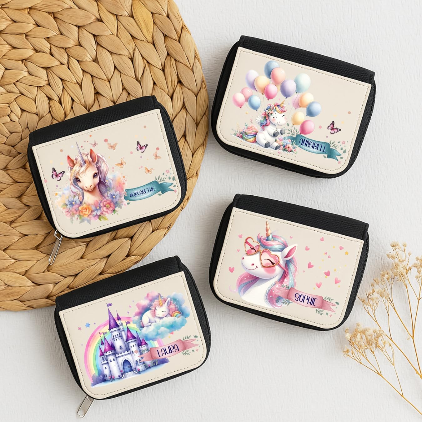 Personalisierte Kinder-Geldbörse mit Einhorn-Motiv und Wunschnamen – Geschenk für Mädchen