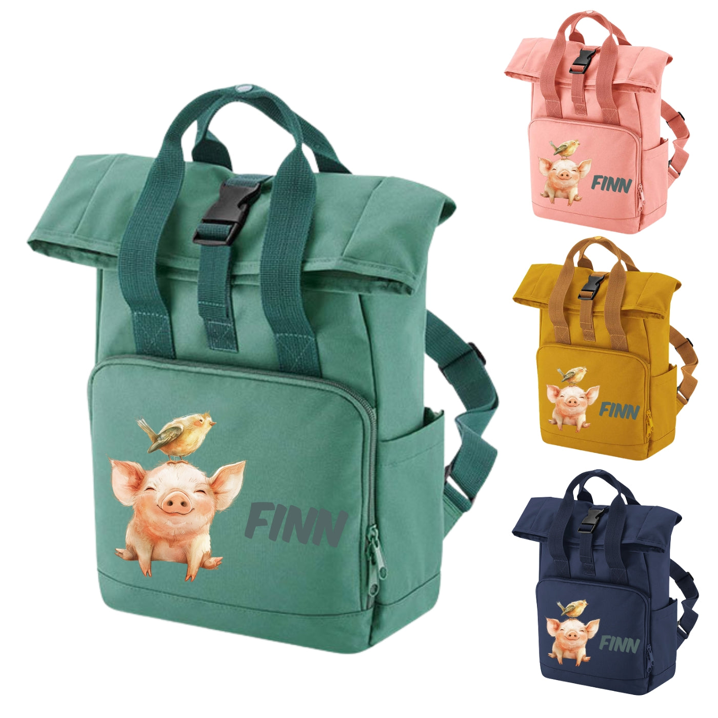 Kinderrucksack bunte Tiermotive personalisiert