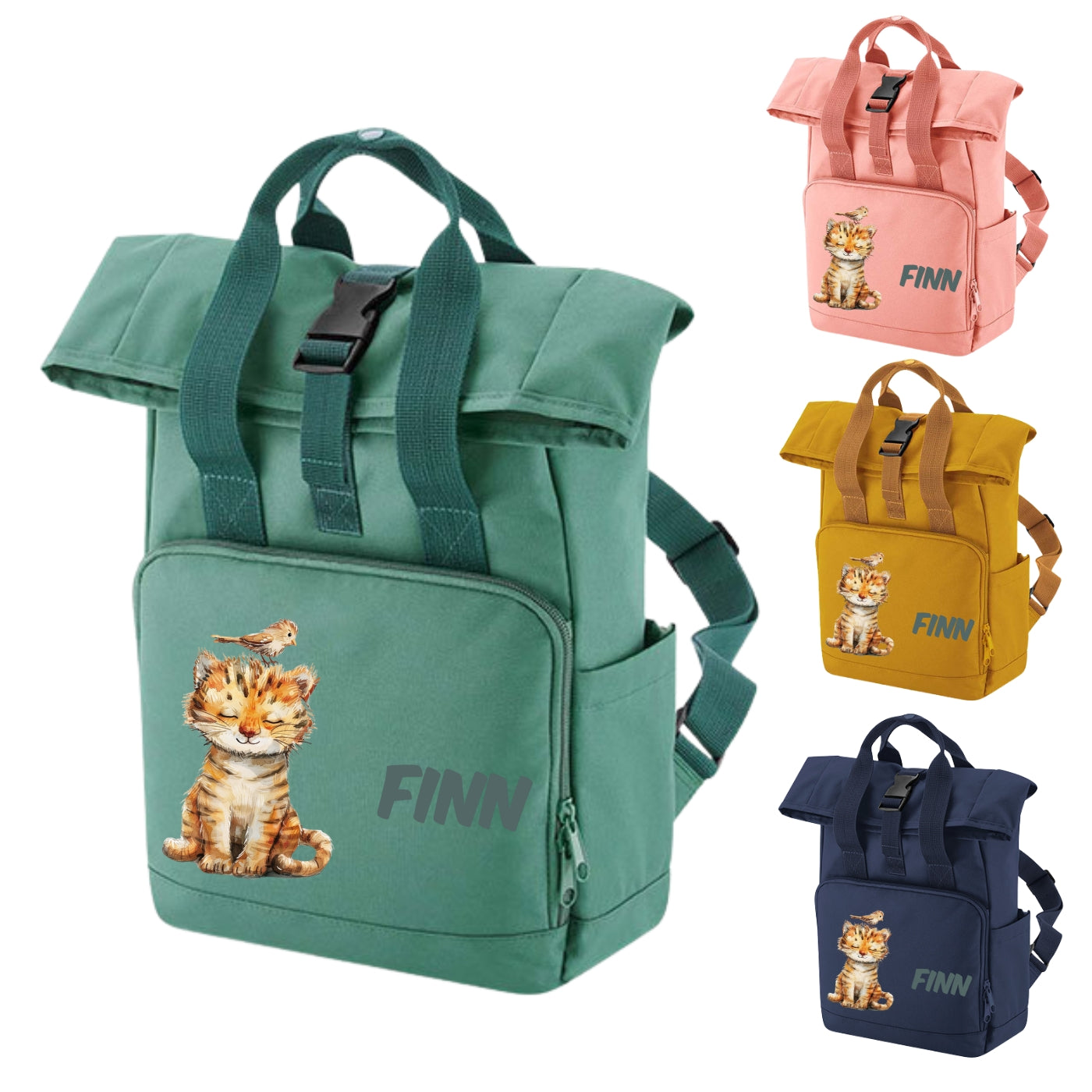 Kinderrucksack bunte Tiermotive personalisiert