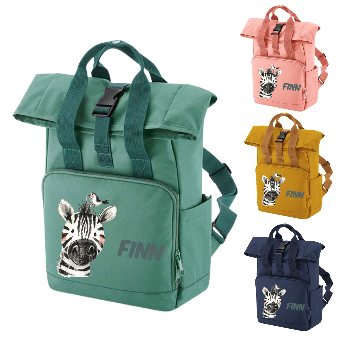 Kinderrucksack bunte Tiermotive personalisiert