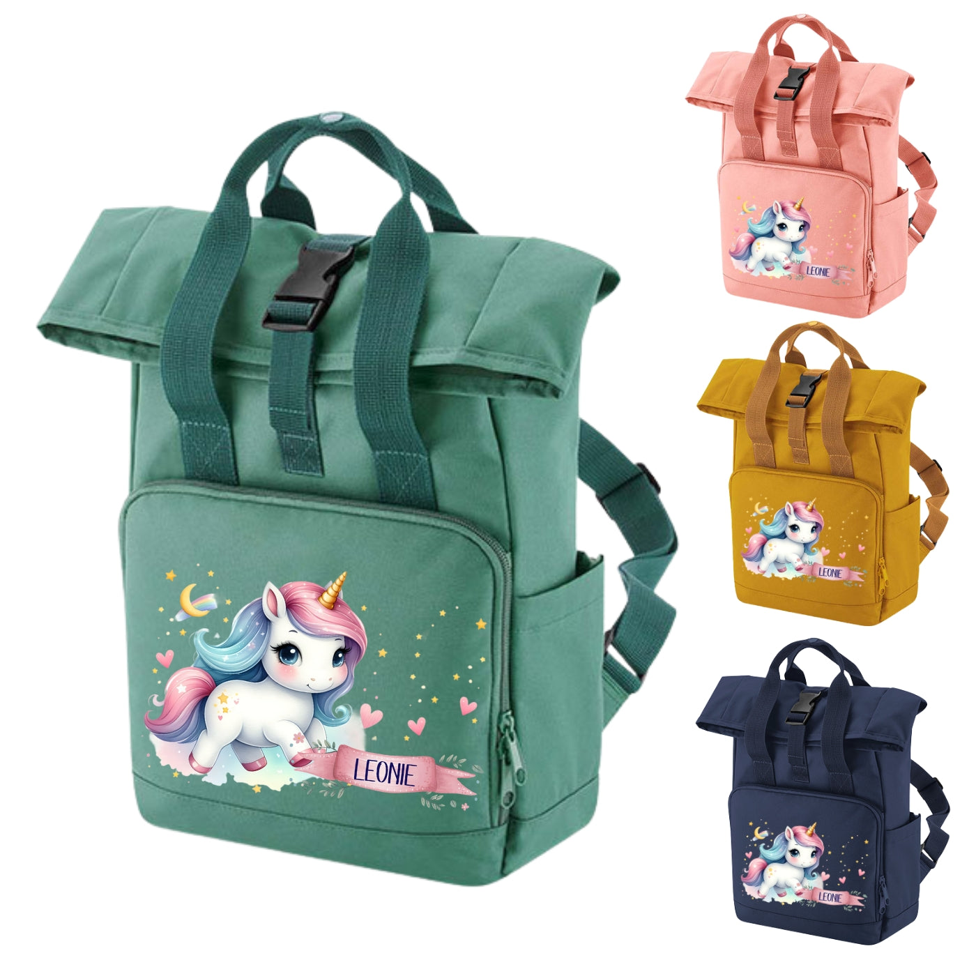 Rucksack mit Einhorn Motiven für Kinder mit Namen