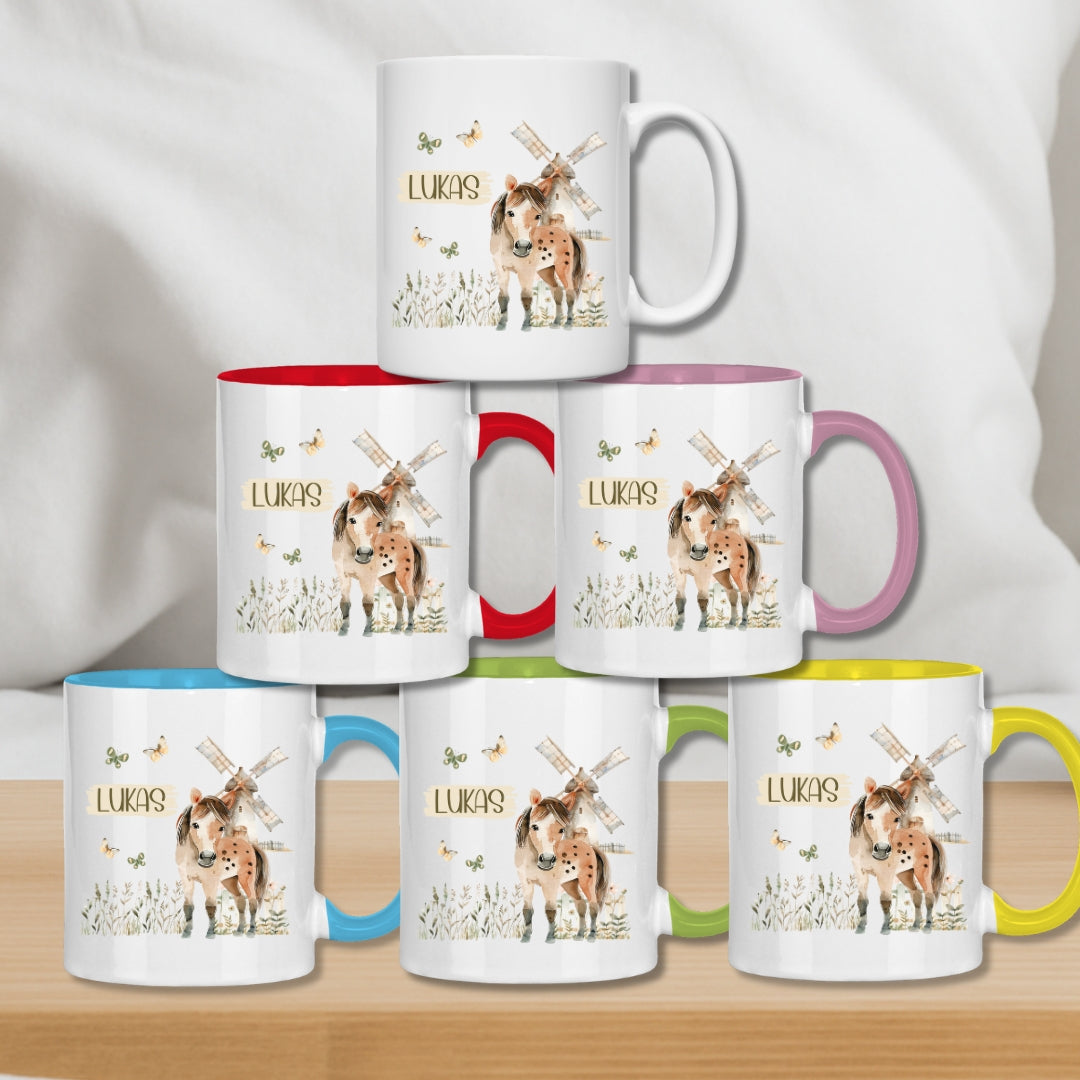 Kindertasse personalisiert – Keramiktasse mit Traktor und Namen für Kinder
