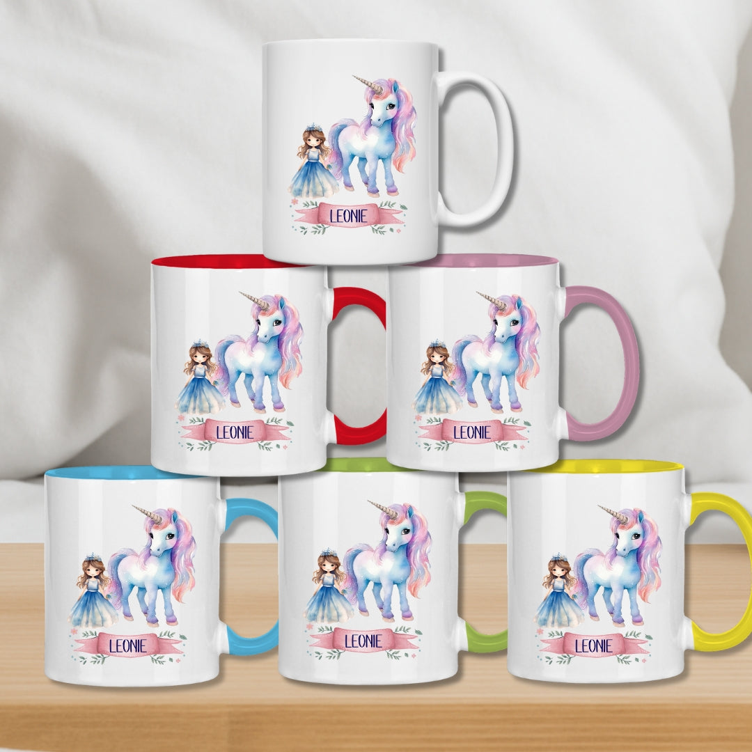 Kindertasse personalisiert – Keramiktasse mit Einhorn und Namen für Mädchen