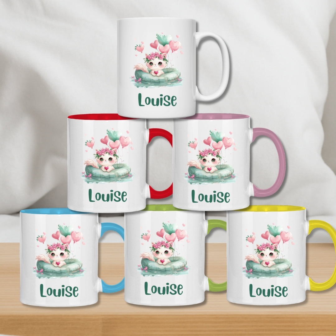 Kindertasse personalisiert – Keramiktasse mit grünen Tieren und Namen