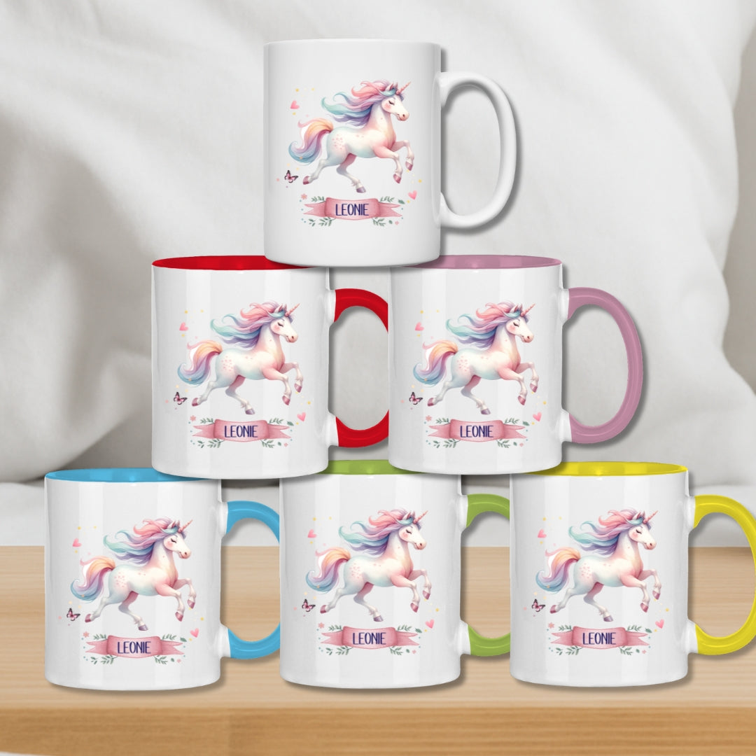 Kindertasse personalisiert – Keramiktasse mit Einhorn und Namen für Mädchen