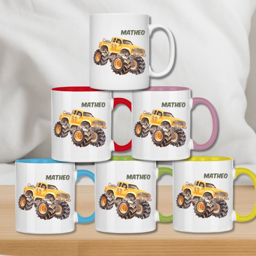 Kindertasse personalisiert – Keramiktasse mit Auto oder Rennwagen und Namen