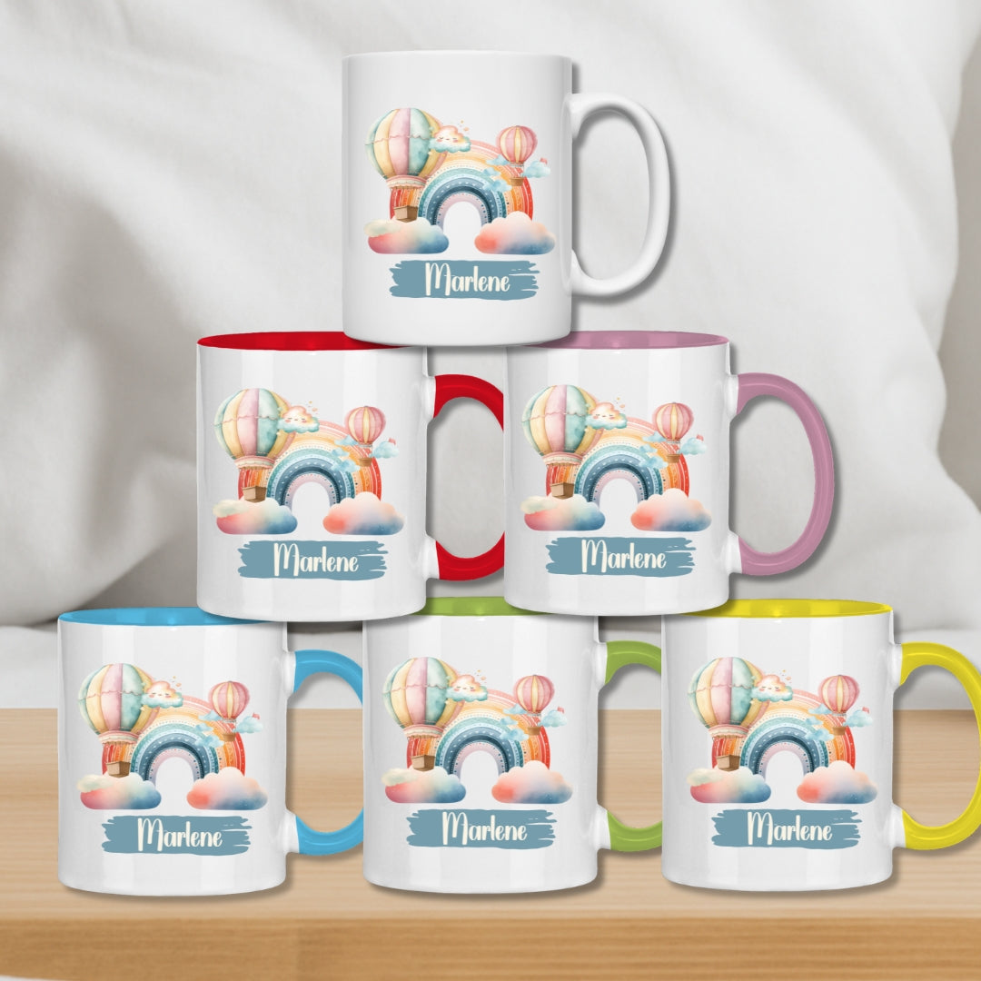 Kindertasse personalisiert – Keramiktasse mit Regenbogen und Namen